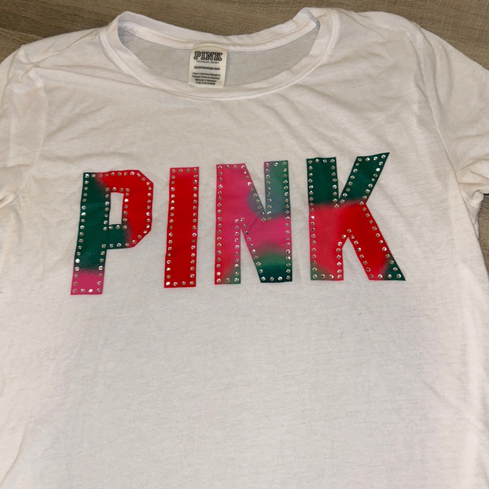 Pink Victoria secret t shirt with diamonds x size xsmall